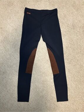 POLO Navy Riding Leggings with Brown Knee Patches